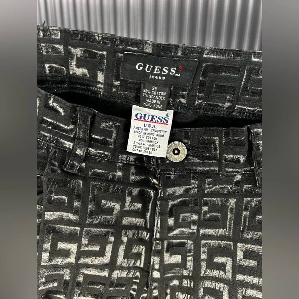 Women’s Vintage Guess Black Logo Geometric Cotton Spandex Jean Pants Size 29 - Picture 4 of 4